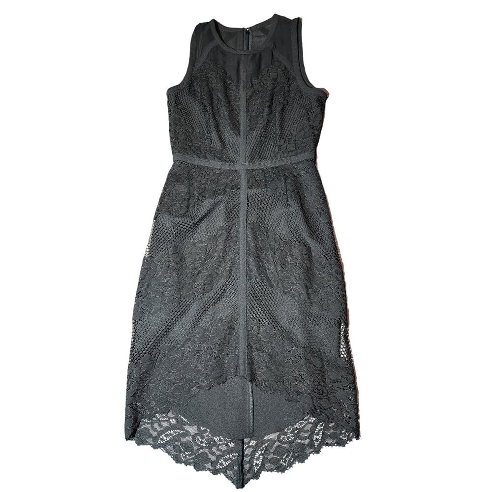 Adelyn Rae Womens Sheath Dress Black Floral Lace Crew Neck Sleeveless Zip Small
